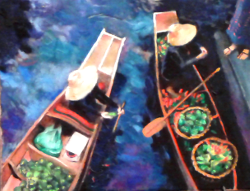 Shanghai Boats at Market Oil on Canvas Painting