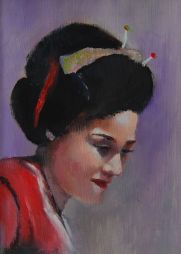 Geisha  6.5 x 8.5  Oil on Board Framed