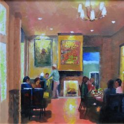Intimate Restaurant  14x14  Oil on Board