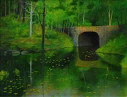 Stone Bridge With Moss  Oil on Board   21x17