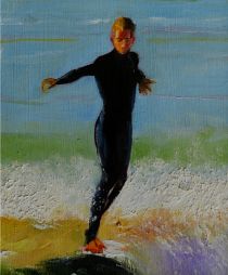 sold Surfer  8.5 x 10  Oil on Board