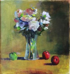 Vase with Apples 16x17 Oil on Board