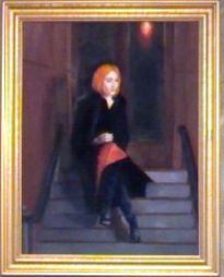 SOLD Waiting II  17x21 Oil on Board  Framed